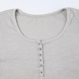 IFOMT 2024 Fashion Woman tops y2k style Basic Buttons Ribbed Long Sleeve Knit Top