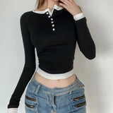 IFOMT 2024 Fashion Woman tops y2k style Casual Patched Buttons Long Sleeve Crop Top