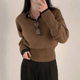 IFOMT 2024 Fashion Woman tops y2k style Cute Brown Long Sleeves Pullover Sweater