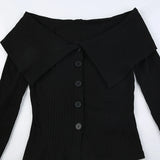 IFOMT 2024 Fashion Woman tops y2k style Black Knit Slim Buttons Up Long Sleeve Top