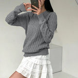 IFOMT 2024 Fashion Woman tops y2k style Basic Grey Twisted Long Sleeves Knit Sweater