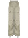Ifomt Y2K Big Pockets Ruched Cargo Pants Grey Vintage High Waisted Baggy Sweatpants Women Streetwear Harajuku Sporty Joggers