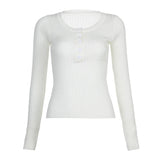IFOMT 2024 Fashion Woman tops y2k style Basic White Buttons Long Sleeves Knitted Top