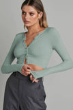 IFOMT 2024 New Woman Style sweater Cardigans Solid Color Ribbed Knitted Cardigan