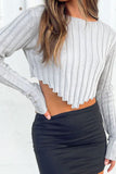IFOMT 2024 New Woman Style sweater Cardigans Solid Ribbed Crew Neck Cropped Sweater
