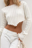 IFOMT 2024 New Woman Style sweater Cardigans Solid Ribbed Crew Neck Cropped Sweater
