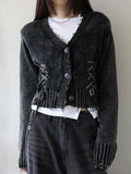 IFOMT 2024 Fashion Woman tops y2k style Vintage Ripped Lace Up Buttons Up Sweater