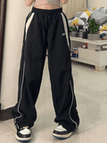Ifomat Contrast Piping Black Baggy Sweatpants