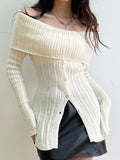 IFOMT 2024 Fashion Woman tops y2k style Basic Buttons Off Shoulder Knitted Sweater