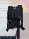 IFOMT Spring Outfits Fashion Women's 2 Pcs Set Lace Up Long Slevees Loose Ruffles Shirt High Waist Bottom Short Suit Spring 2025 New