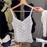 Ifomt V-neck Bow Tie Lace Perspective Camisole Flower Embroidery Sheer Sexy Summer Vest Sleeveless Slim Y2K Versatile Tank Top 2025