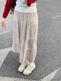Ifomt Sweet Ruffled Floral Print Long Skirt Women Casual Elastic Waist Cotton A-line Summer Skirts Y2K Vintage Cute Tutu Faldas Femme
