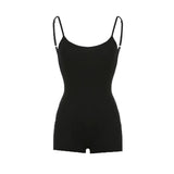 IFOMT Fashion Solid Backless Tank Bodysuit Top Sexy Sporty U-neck Slim Rompers Bodycon Casual One-piece Shorts Playsuits Women 2024