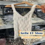 Ifomt V-neck Bow Tie Lace Perspective Camisole Flower Embroidery Sheer Sexy Summer Vest Sleeveless Slim Y2K Versatile Tank Top 2025