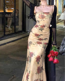 Ifomt Rose Print Suspender Dress