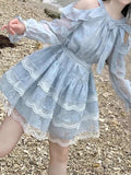 Ifomt Bow Mesh Lace Puffy Dress