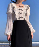 Ifomt Dark Coquette Bows Fairy Ruffled Dress