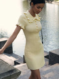 Ifomt Ruffled Lapel Short-sleeved Sweater Dress