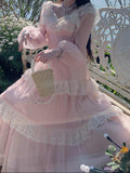 Ifomt French Lace Puff-sleeved Dress