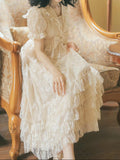 Ifomt Vintage Lace Ruffled Dress