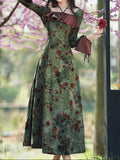 Ifomt Retro Green Floral Dress
