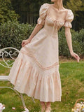 Ifomt French Pink Puff-sleeved Corset Dress