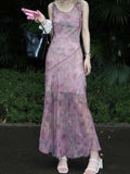 Ifomt Rose Smudged Chiffon Floral Dress