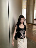 Ifomt ootd Y2k Gothic Crop top Women's Camisole Sexy Lace Summer Suit 2 Piece 90s Hot Girl Slim Sling Female Punk Shorts Grunge Streetwear
