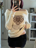 IFOMT Vintage Print Irregular Neck Sweater