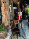 Ifomt New American Retro Women Jeans Loose Slim High Waist Straight Pants Female Chicly Holes Fashion Street Casual Woman Jeans Casual Outfit