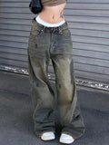 IFOMT Hip Pop Low Waist Letter Print Boyfriend Jeans
