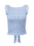 Ifomt Korean Fashion Backless Plaid Print Bow Tie Sleeveless Crop Top 2025 Casual Streetwear Summer Slim Fit Corset Style Casual Outfit