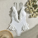 IFOMT Summer New White Body Suit One Piece Swimsuit Bikini For Women Sexy Deep V-Neck Backless Lace Patchwork Bodycon Outfits