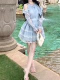 Ifomt Bow Mesh Lace Puffy Dress
