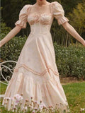 Ifomt French Pink Puff-sleeved Corset Dress