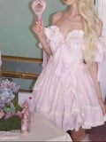Ifomt Princess Puff-sleeved Ruffled Dress