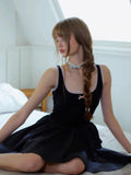 Ifomt Bow Lace Square Neck Dark Coquette Dress