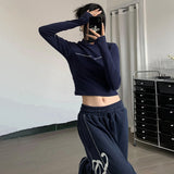 IFOMT Outfits Women Clothes T-Shirt Letter Long Sleeve Slim O-Neck Casual Streetwear Daily Fashion Outfit Spring Summer Crop Top