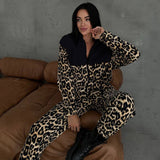 IFOMT Outfit  Leopard Print Fleece Long Sleeve Zip Up Winter Coat Jacket Long Pant Women'S Sets Casual Clothes Streetwear Y2K  Fashion