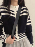IFOMT Collar Neck Stripe Short Cardigan