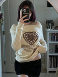 IFOMT Vintage Print Irregular Neck Sweater