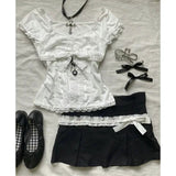 IFOMT Y2k Top Lace White Slim Kawaii Cute Women Clothes T shirt Suit Harajuku Sexy Sweet Girl Japanese Grunge Crop Top 2000s Tshirts