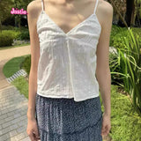 Ifomt Hollow Embroidery White Tank Camis 2025 New V-neck Adjustable Strap Simple Summer Vest Cotton Solid Waistband Sweet Y2K Tops
