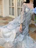 Ifomt Smudged Fairy Butterfly Bronzing Ruffled Dress