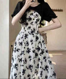 Ifomt Dark Coquette Rose Floral Dress