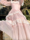 Ifomt French Lace Puff-sleeved Dress