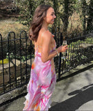 Ifomt Ruffled V-neck Floral Backless Dress