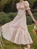 Ifomt French Pink Puff-sleeved Corset Dress