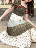 Ifomt Plaid Floral Bow Forest Dress