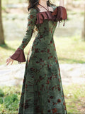 Ifomt Retro Green Floral Dress